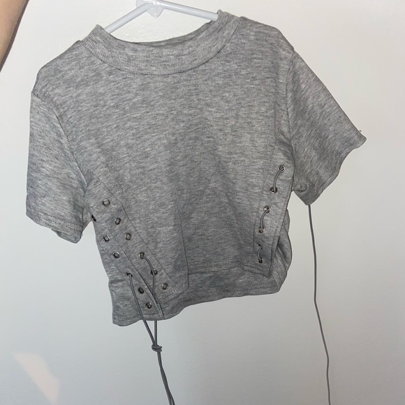 Grey side laced crop top - Picture 1 of 2